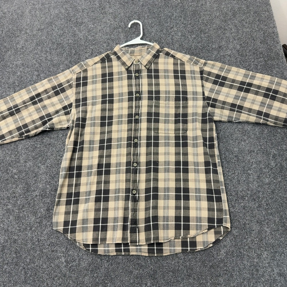 Vintage Brittania Shirt Mens L Tan Cotton Plaid Button Down Long Sleeve Grunge
